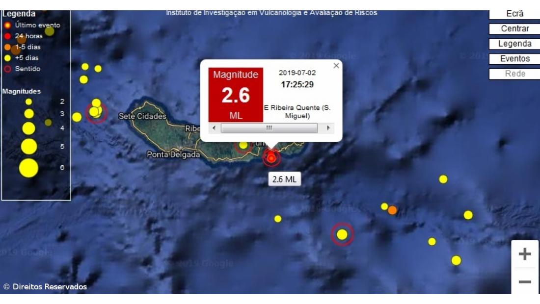 Sismo registado esta tarde na Ribeira Quente