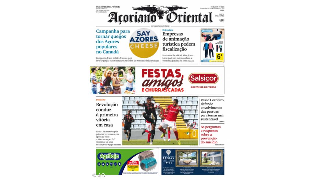 "Campanha para tornar queijos dos Açores populares no Canadá" é a manchete do Açoriano Oriental