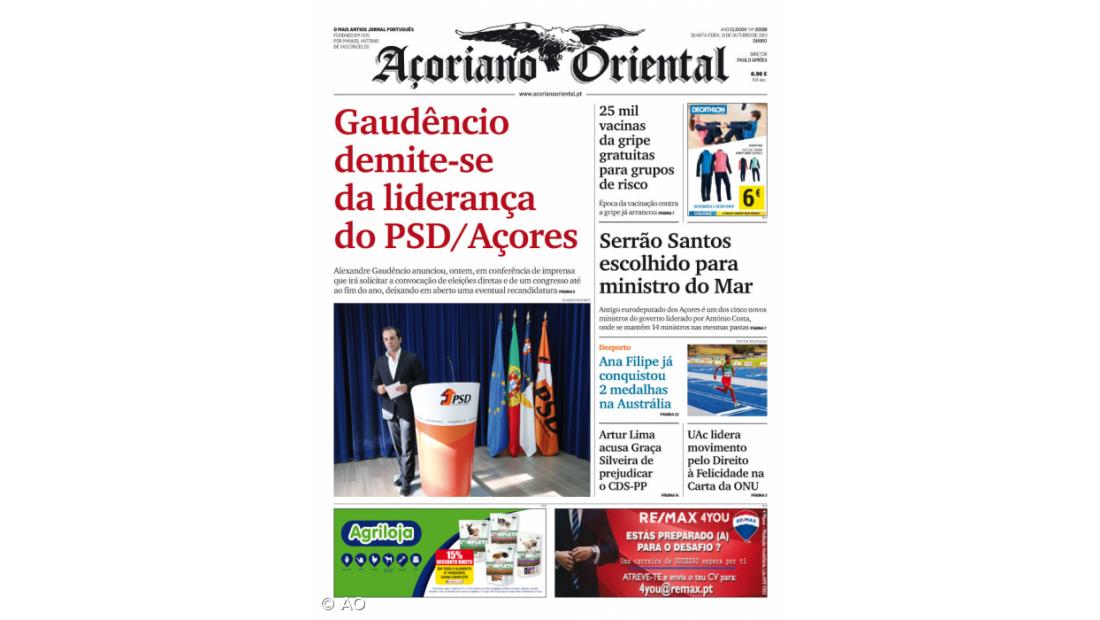 Gaudêncio demite-se da liderança do PSD/Açores