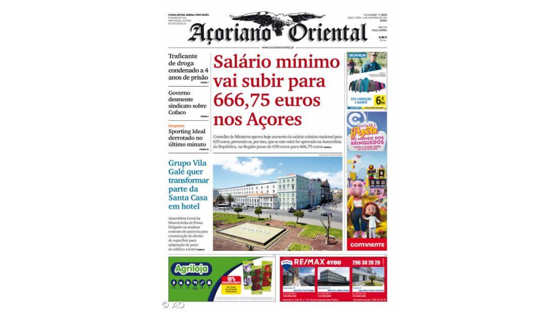 Salário mínimo vai subir para 666,75 euros nos Açores