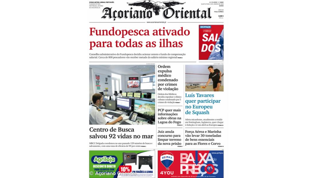 "Fundopesca ativado para todas as ilhas" é a manchete do Açoriano Oriental