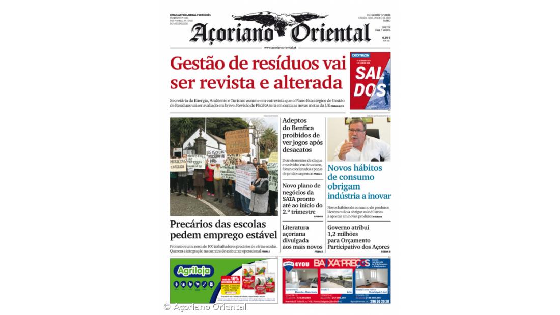 "Gestão de resíduos vai ser revista e alterada" é a manchete do Açoriano Oriental