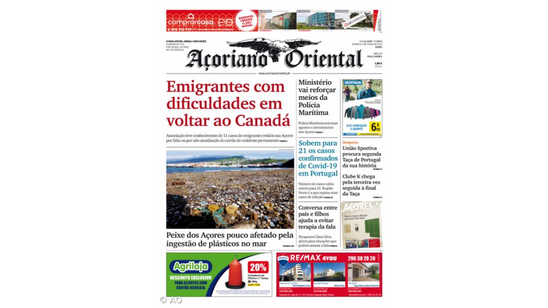 "Emigrantes com dificuldades em voltar ao Canadá" é a manchete do Açoriano Oriental