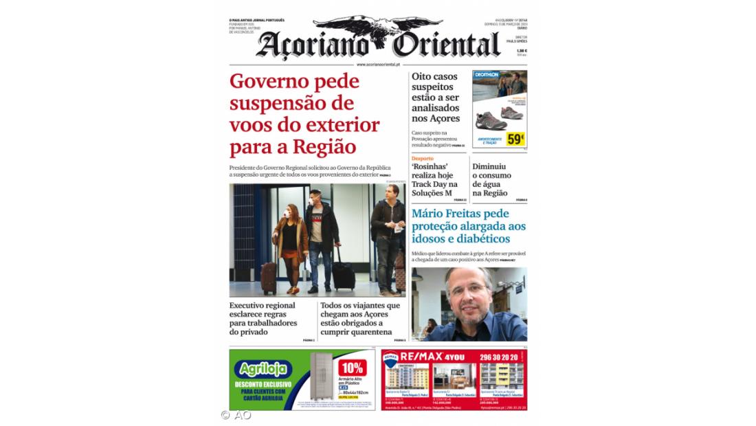 Governo pede suspensão de  voos do exterior para a Região