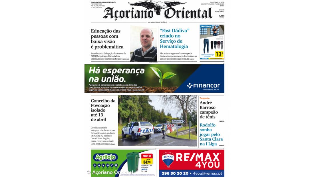 "Educação das pessoas com baixa visão é problemática" é a manchete do Açoriano Oriental