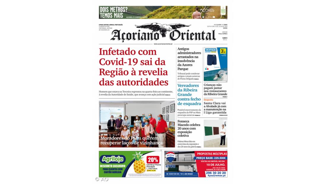 "Infetado com Covid-19 sai da Região à revelia das autoridades" é a manchete do Açoriano Oriental
