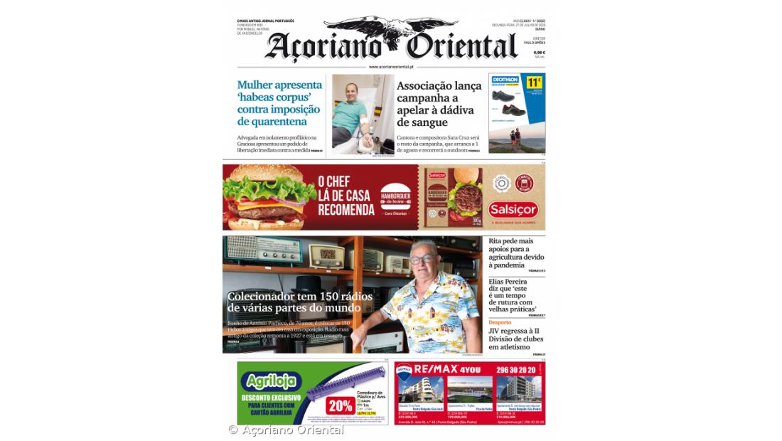 "Mulher apresenta 'habeas corpus' contra imposição de quarentena" é a manchete do Açoriano Oriental