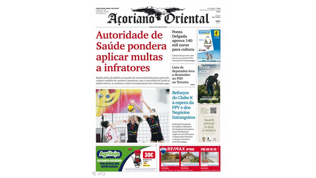 "Autoridade de Saúde pondera aplicar multas a infratores" é a manchete do Açoriano Oriental