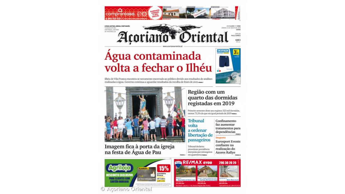 "Água contaminada volta a fechar o Ilhéu" é a manchete do Açoriano Oriental