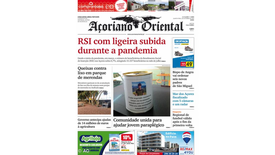 "RSI com ligeira subida durante a pandemia" é a manchete do Açoriano Oriental