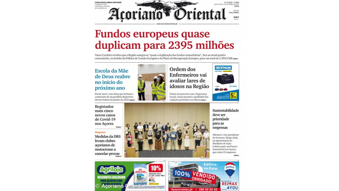 "Fundos europeus quase duplicam para 2395 milhões" é a manchete do Açoriano Oriental