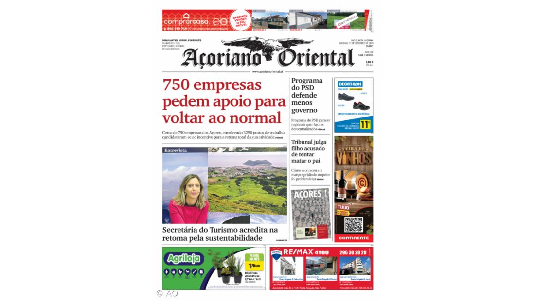 "750 empresas pedem apoio para voltar ao normal" é a manchete do Açoriano Oriental