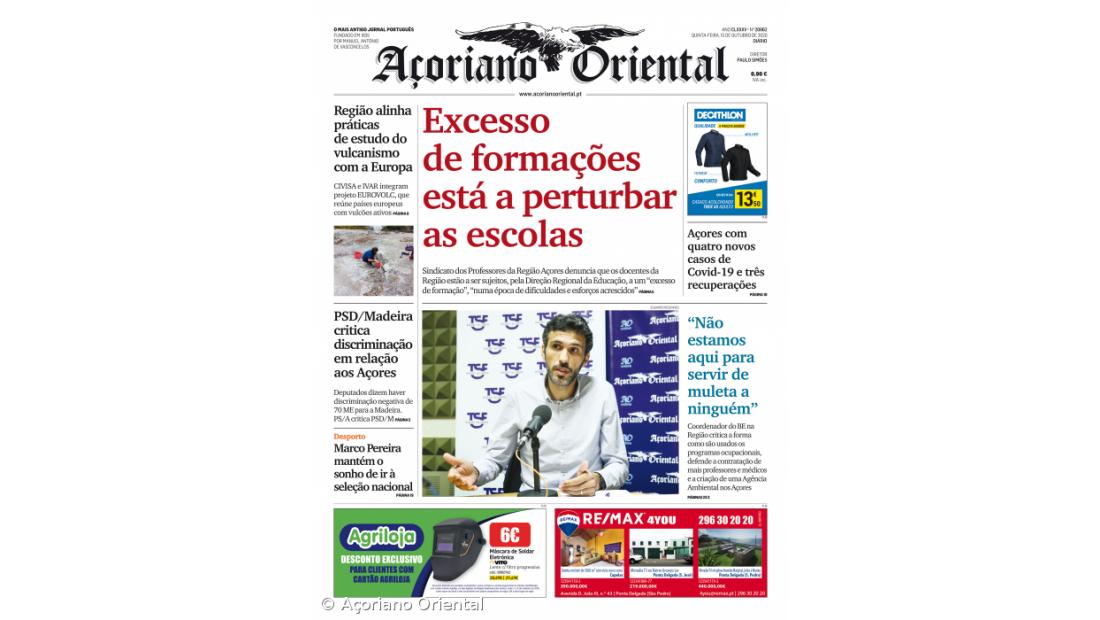 "Excesso de formações está a perturbar as escolas" é a manchete do Açoriano Oriental