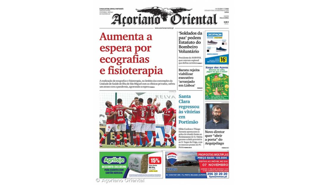 "Aumenta a espera por ecografias e fisioterapia" é a manchete do Açoriano Oriental 