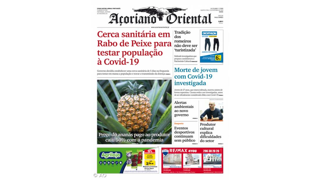 "Cerca sanitária em Rabo de Peixe para testar população à Covid-19" é a manchete do Açoriano Oriental
