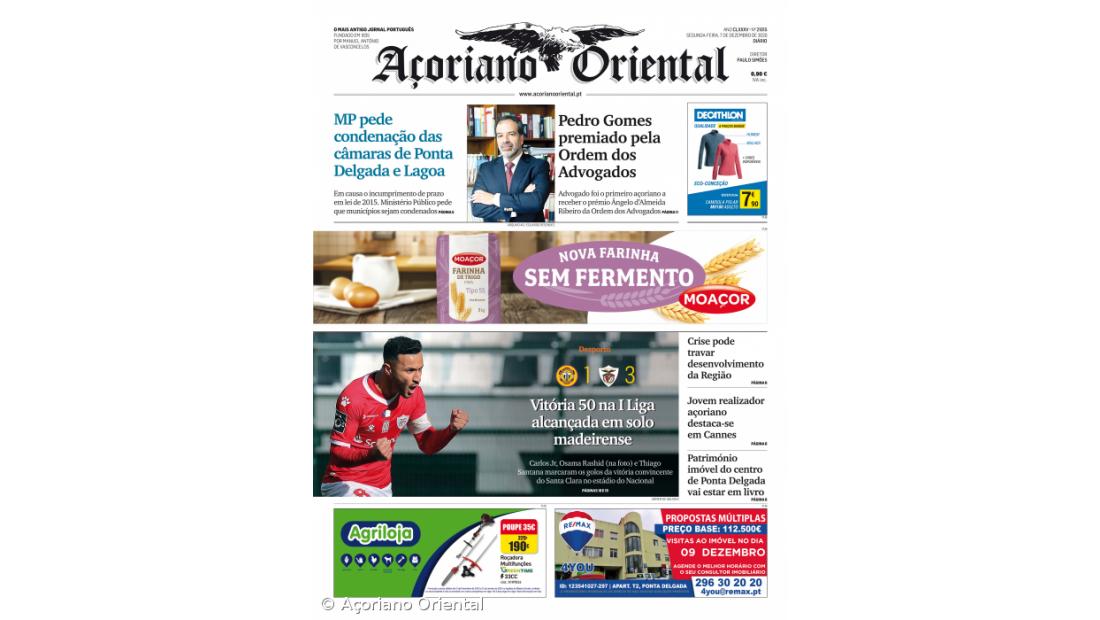 "MP pede condenação das câmaras de Ponta Delgada e Lagoa" é a manchete do Açoriano Oriental