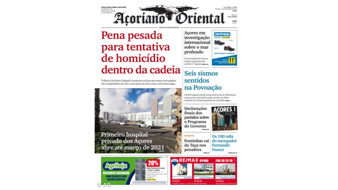"Pena pesada para tentativa de homicídio dentro da cadeia" é a manchete do Açoriano Oriental