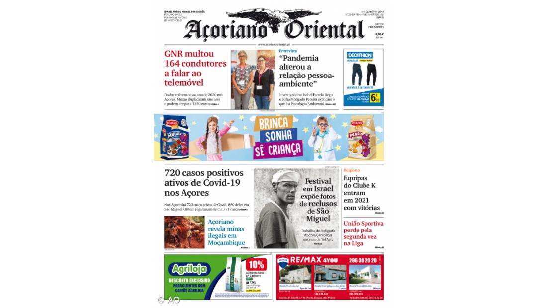 "GNR multou 164 condutores a falar ao telemóvel" é a manchete do Açoriano Oriental