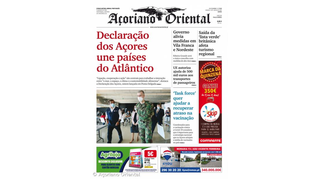 "Declaração dos Açores une países do Atlântico" é a manchete do Açoriano Oriental