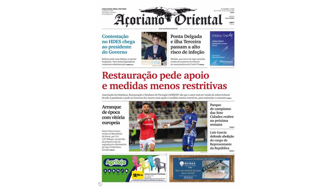 "Restauração pede apoio e medidas menos restritivas" é a manchete do Açoriano Oriental