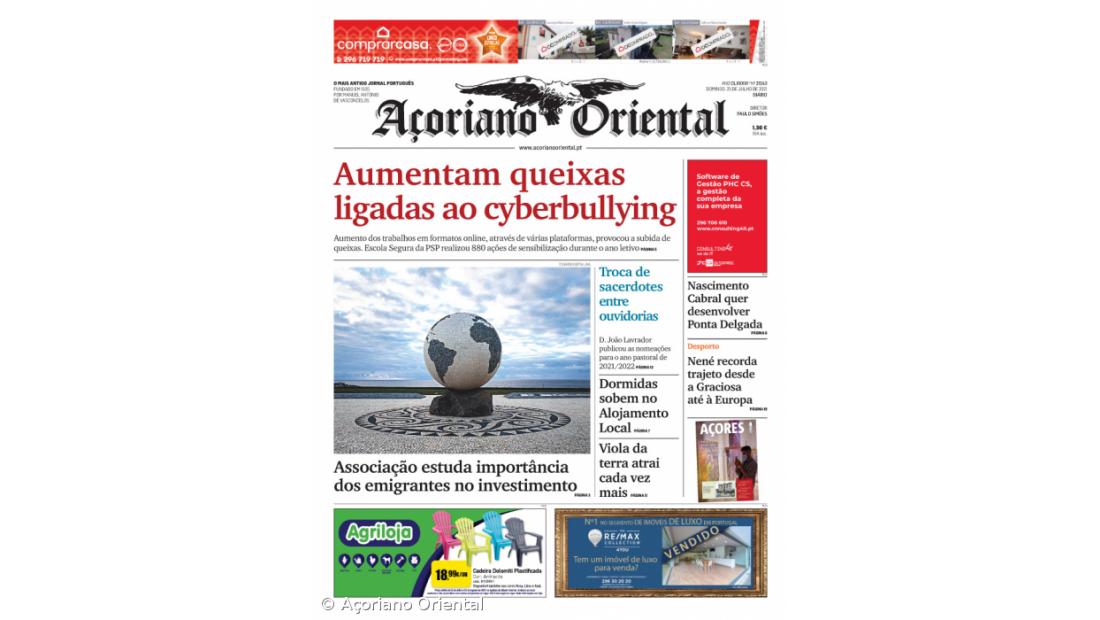 "Aumentam queixas ligadas ao cyberbullying" é a manchete do Açoriano Oriental
