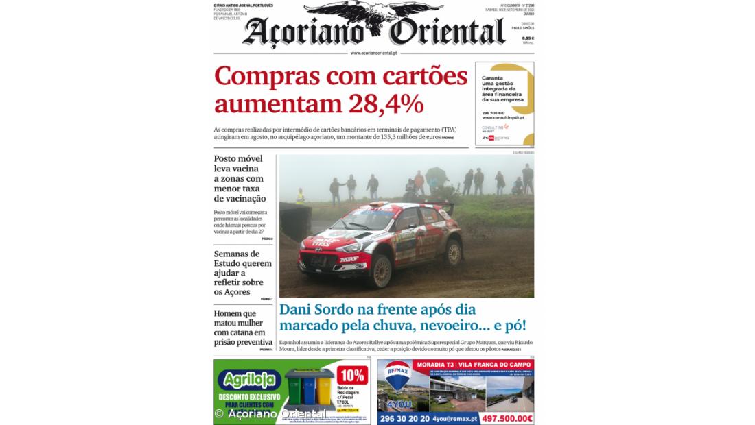 "Compras com cartões aumentam 28,4%" é a manchete do Açoriano Oriental