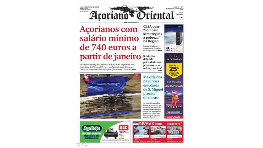 "Açorianos com salário mínimo de 740 euros a partir de janeiro" é a manchete do Açoriano Oriental