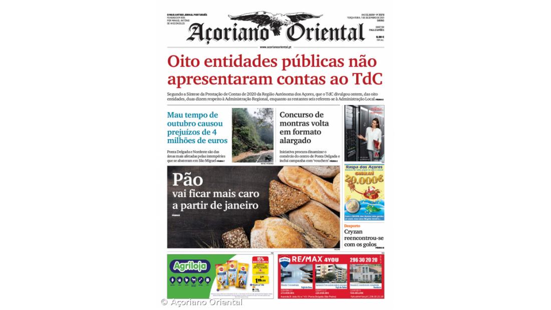 "Oito entidades públicas não apresentaram contas ao TdC" é a manchete do Açoriano Oriental