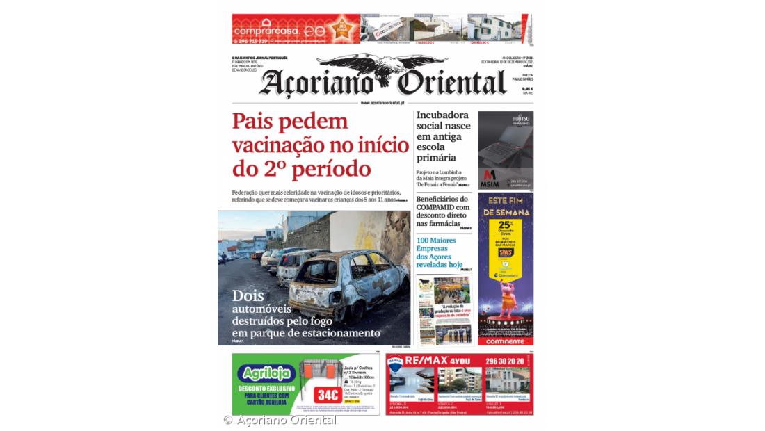 "Pais pedem vacinação no início do 2º período" é a manchete do Açoriano Oriental