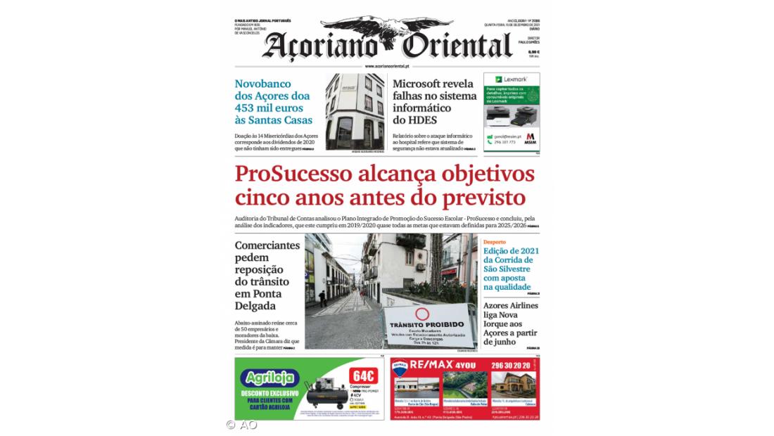 "ProSucesso alcança objetivos cinco anos antes do previsto" é a manchete do Açoriano Oriental