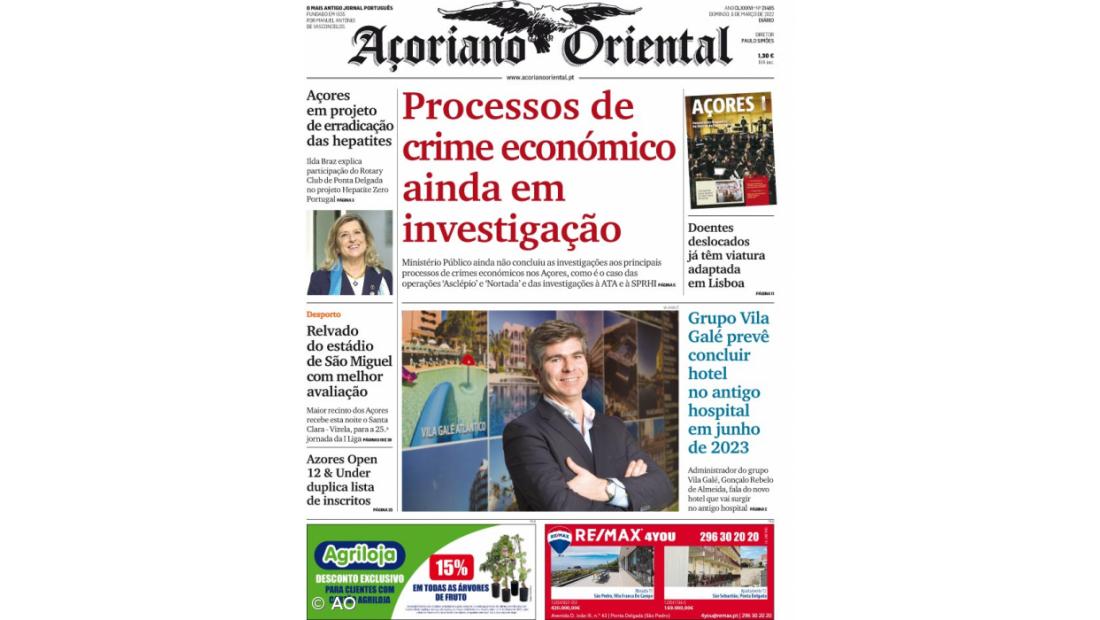 "Processos de crime económico ainda em investigação" é a manchete do Açoriano Oriental
