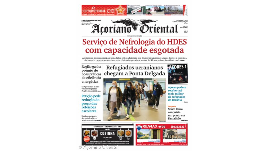 "Serviço de Nefrologia do HDES com capacidade esgotada" é a manchete do Açoriano Oriental