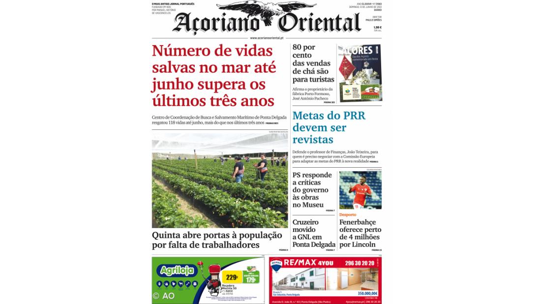 "Número de vidas salvas no mar até junho supera os últimos três anos" é a manchete do Açoriano Oriental