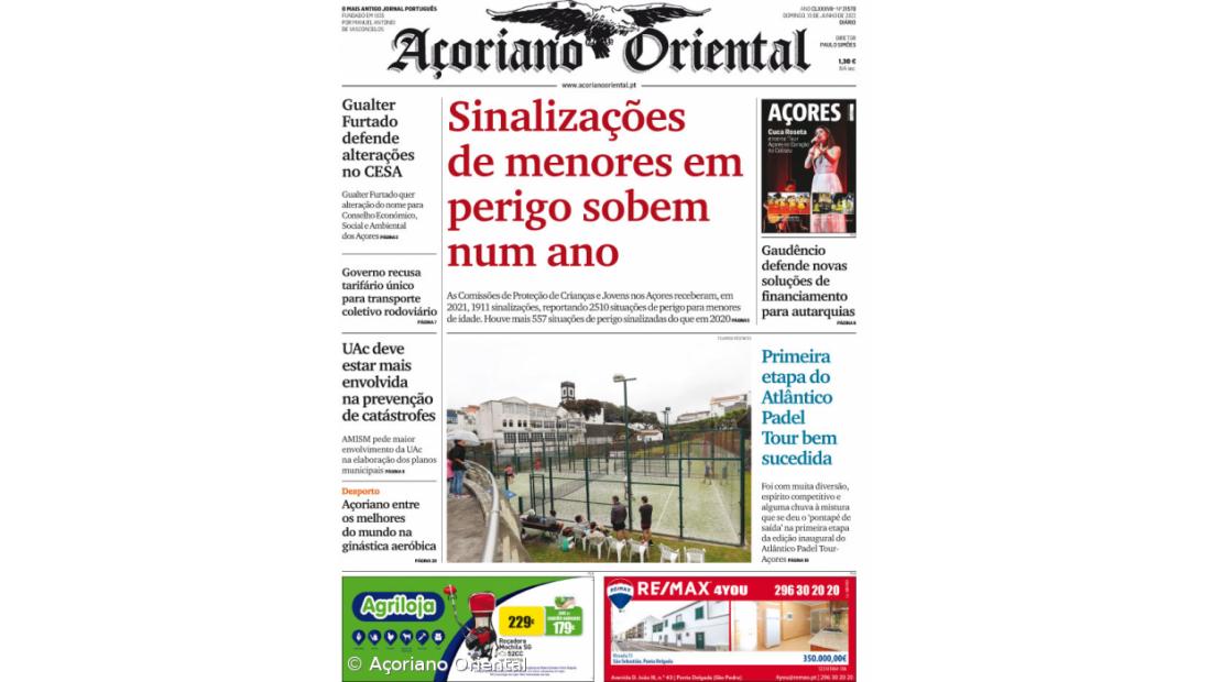 "Sinalizações de menores em perigo sobem num ano" é a manchete do Açoriano Oriental