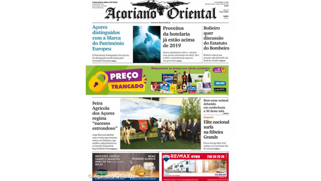 "Açores distinguidos com a Marca do Património Europeu" é a manchete do Açoriano Oriental