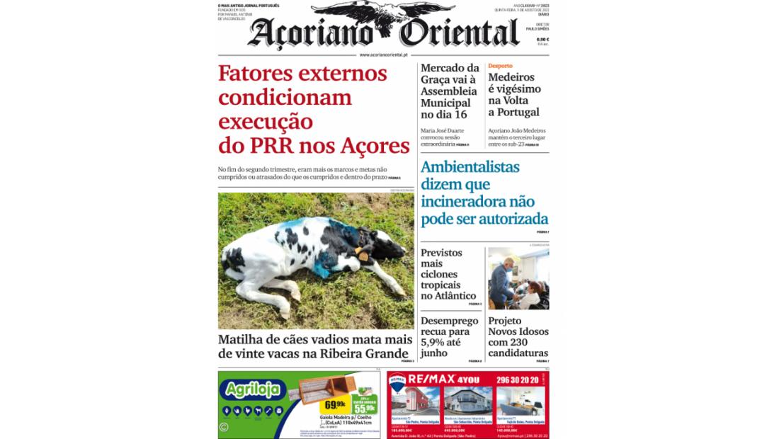 "Fatores externos condicionam execução do PRR nos Açores" é a manchete do Açoriano Oriental