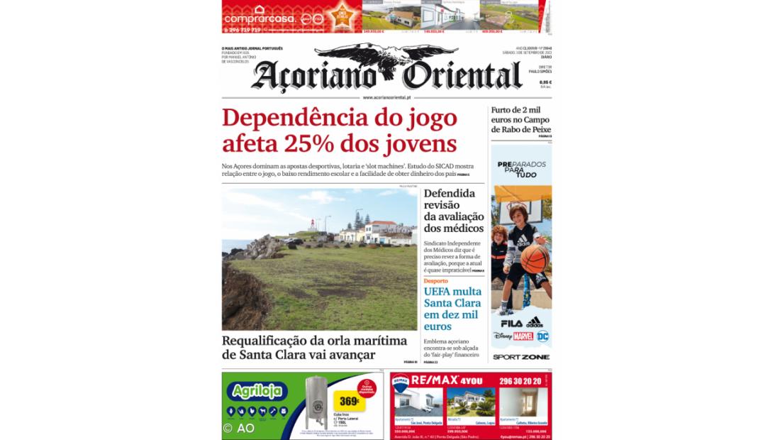 "Dependência do jogo afeta 25% dos jovens" é a manchete do Açoriano Oriental