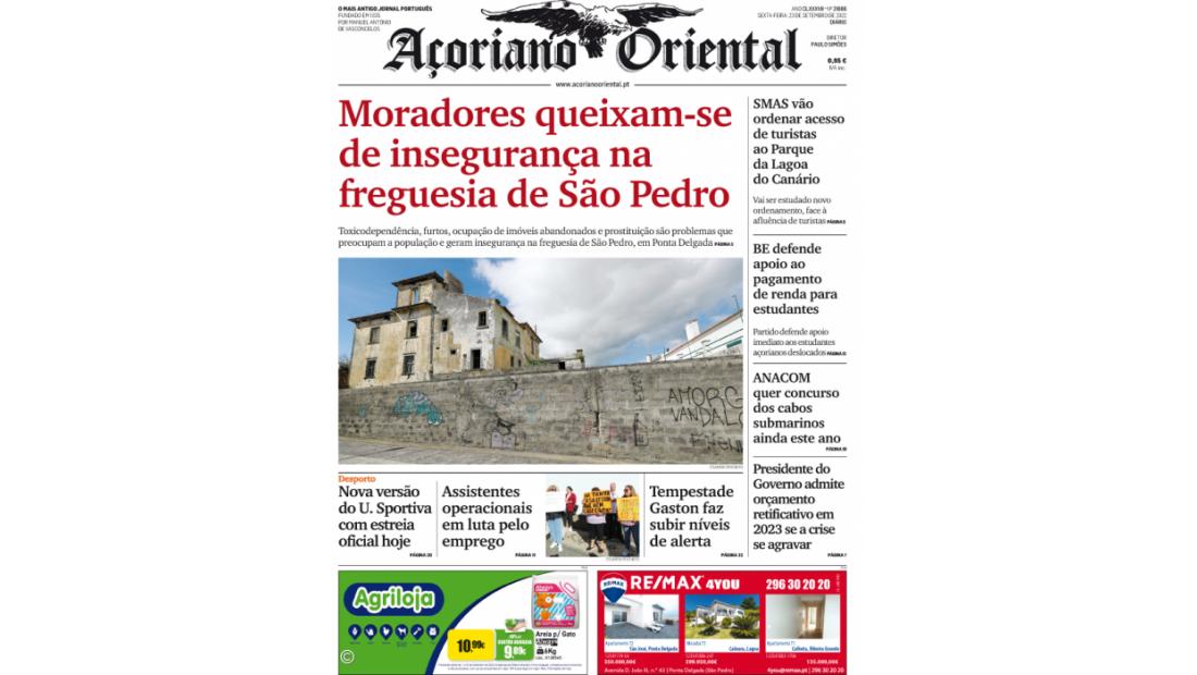 "Moradores queixam-se de insegurança na freguesia de São Pedro" é a manchete do Açoriano Oriental