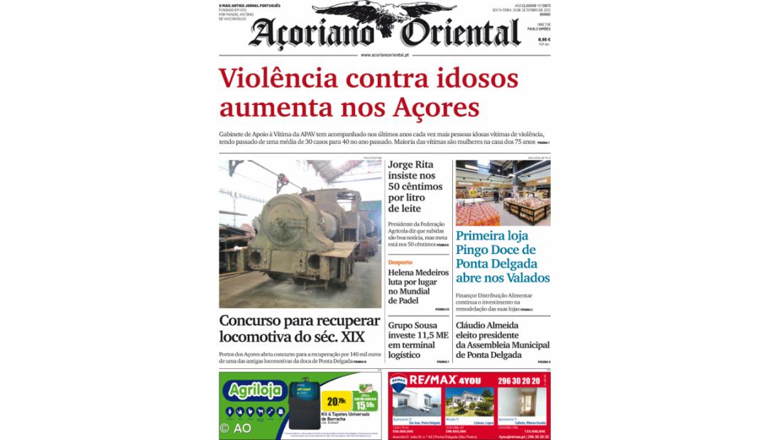 "Violência contra idosos aumenta nos Açores" é a manchete do Açoriano Oriental