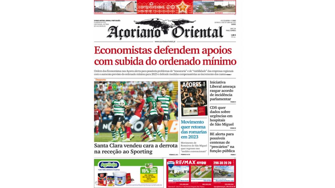 "Economistas defendem apoios com subida do ordenado mínimo" é a manchete do Açoriano Oriental