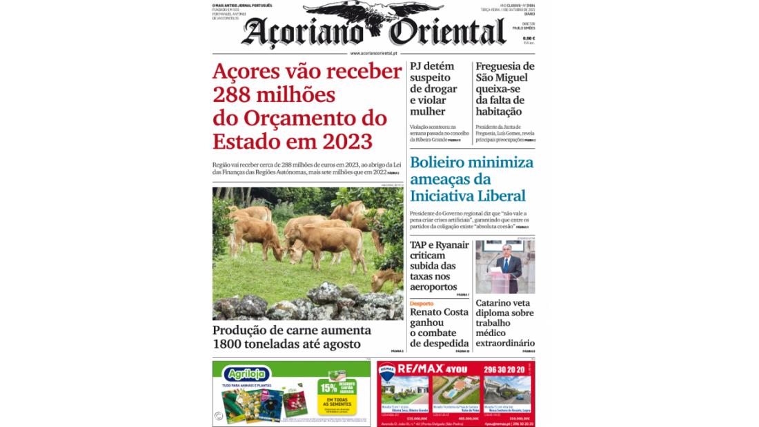 Açores vão receber 288 milhões do Orçamento do Estado em 2023