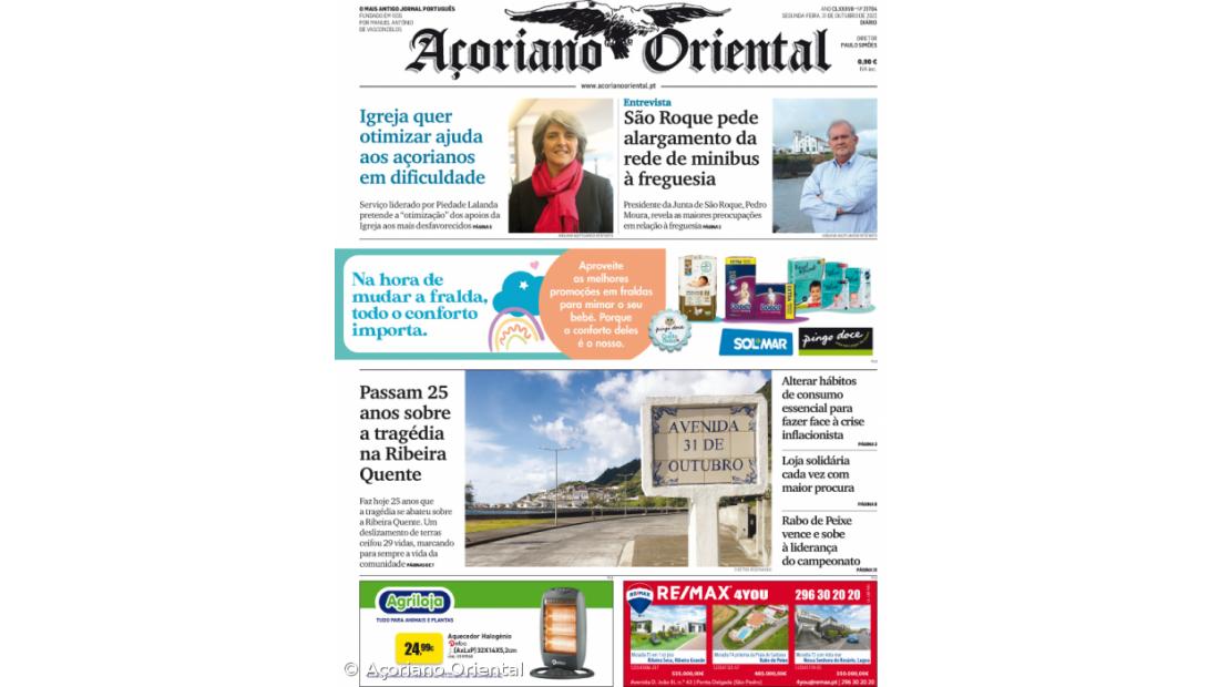 "Igreja quer otimizar ajuda aos açorianos em dificuldade" é a manchete do Açoriano Oriental