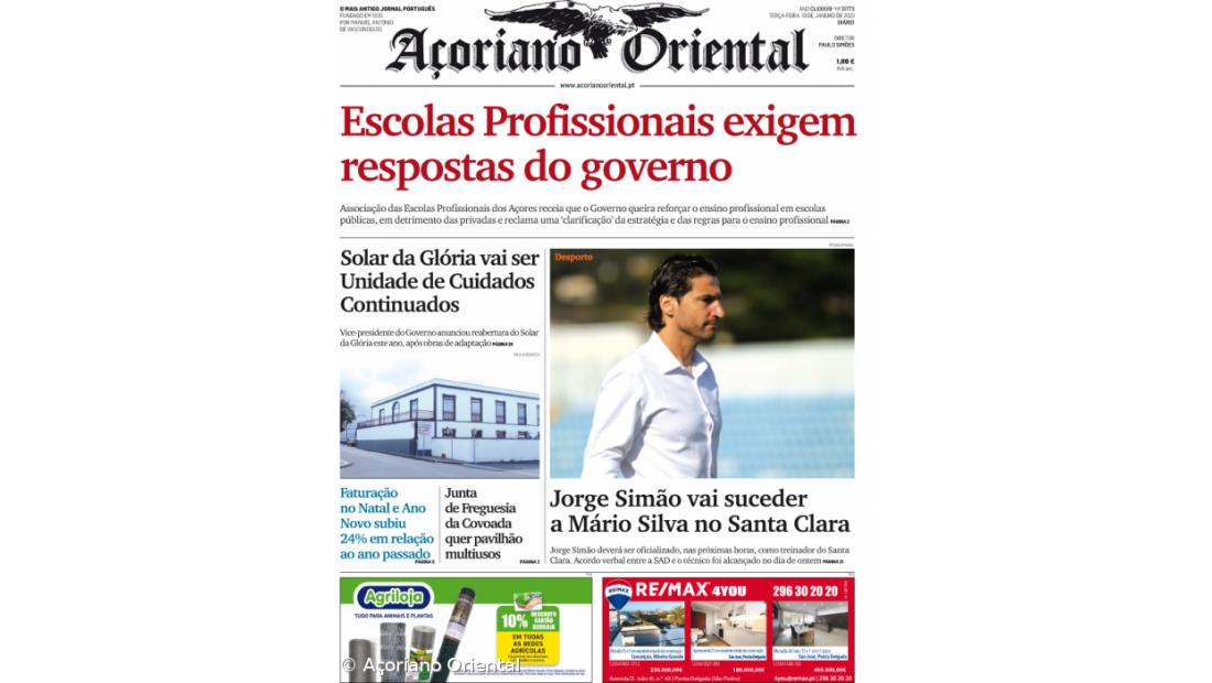 "Escolas Profissionais exigem respostas do governo" é a manchete do Açoriano Oriental