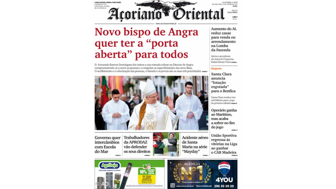"Novo bispo de Angra quer ter a 'porta aberta' para todos" é a manchete do Açoriano Oriental