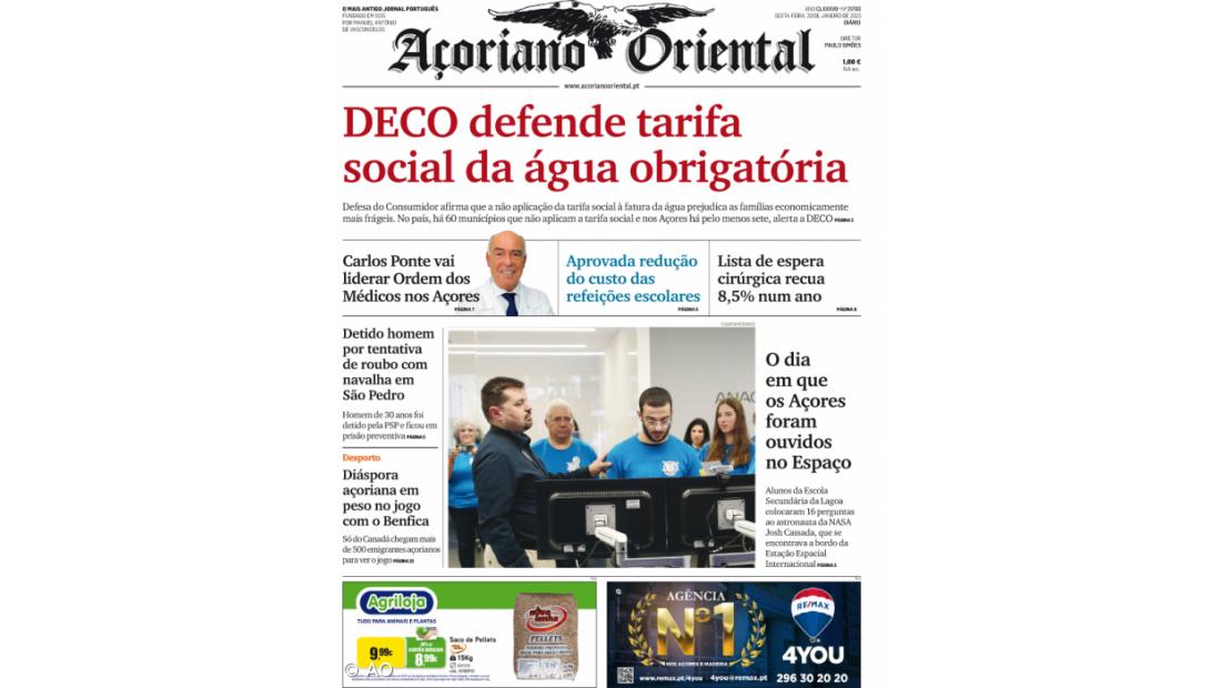 "DECO defende tarifa social da água obrigatória" é a manchete do Açoriano Oriental