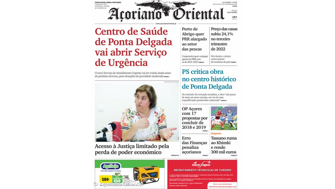 "Centro de Saúde de Ponta Delgada vai abrir Serviço de Urgência" é a manchete do Açoriano Oriental