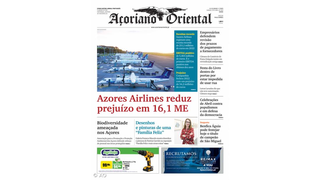 Azores Airlines reduz prejuízo em 16,1 ME