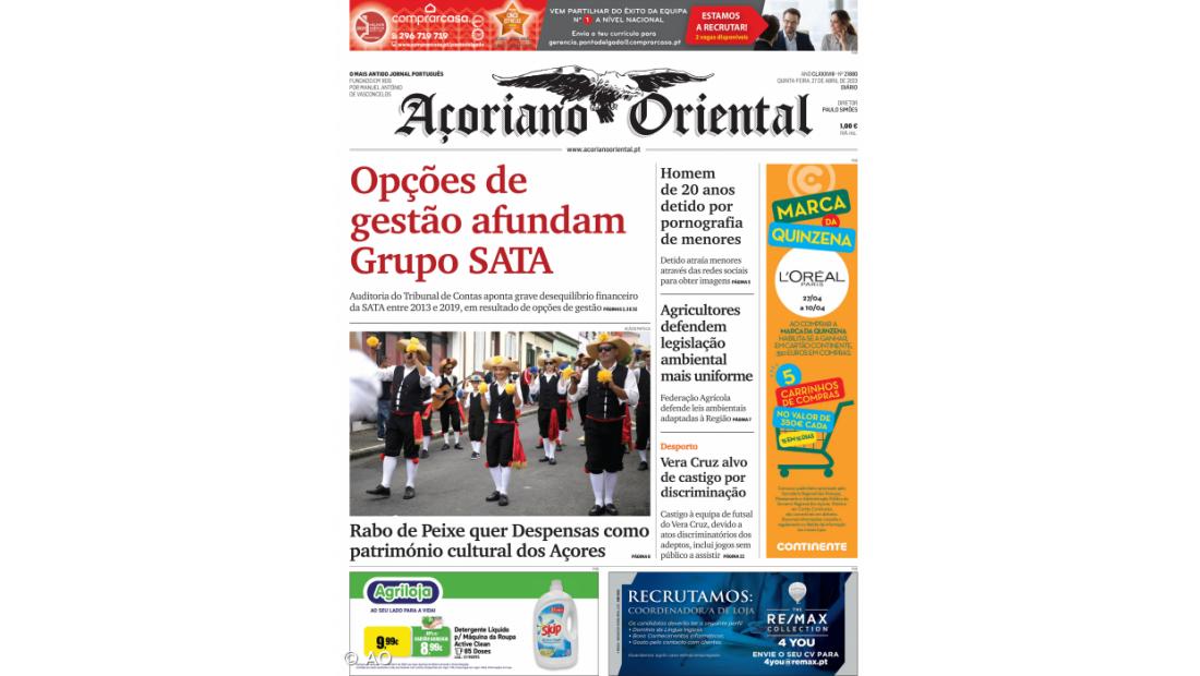 "Opções de gestão afundam Grupo SATA" é a manchete do Açoriano Oriental