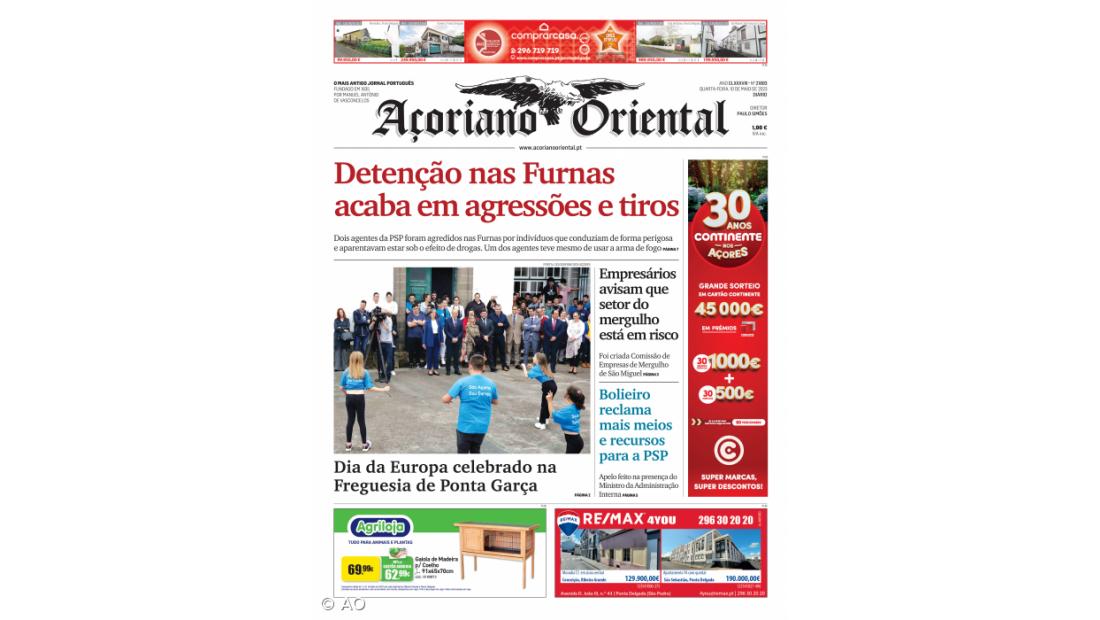 "Detenção nas Furnas acaba em agressões e tiros" é a manchete do Açoriano Oriental