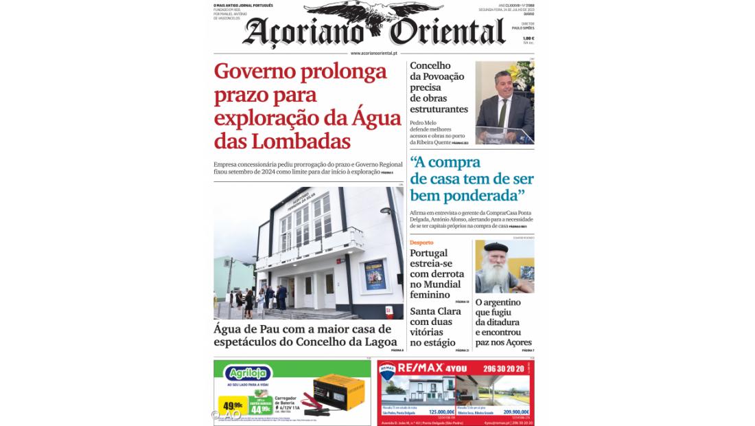 "Governo prolonga prazo para exploração da Água das Lombadas" é a manchete do Açoriano Oriental